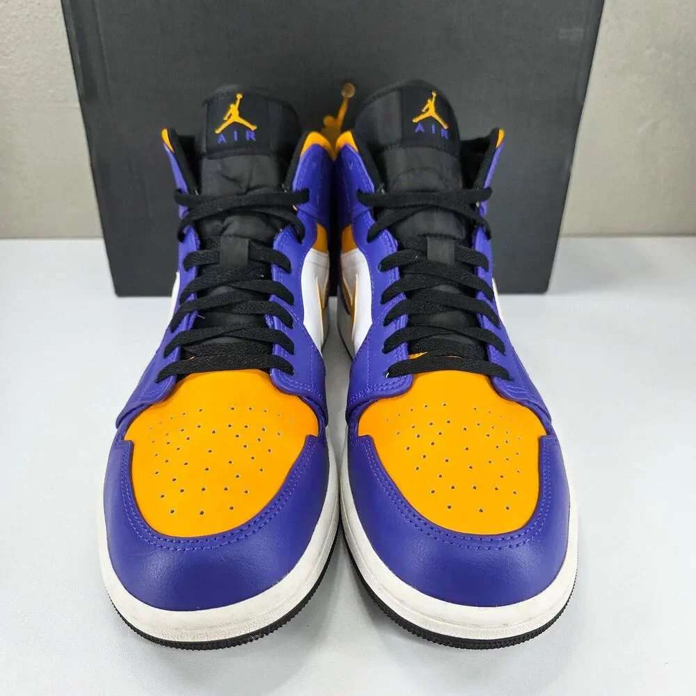 Air Jordan 1 Mid Lakers Dark Concord University Gold White DQ8426-517 Sz 12